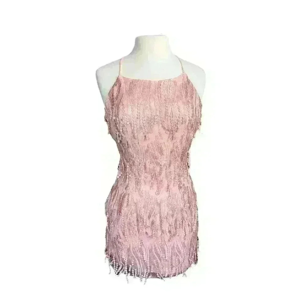 Lulu’s‎ Making Magic Blush Pink Fringe Dress Women’s Size Medium